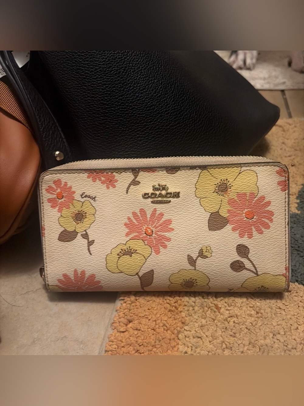 Coach Floral Zip Around Wallet in Cream, Yellow and Coral